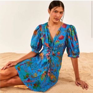 FARM Rio Ocean Stories Lace Up Cotton Minidress